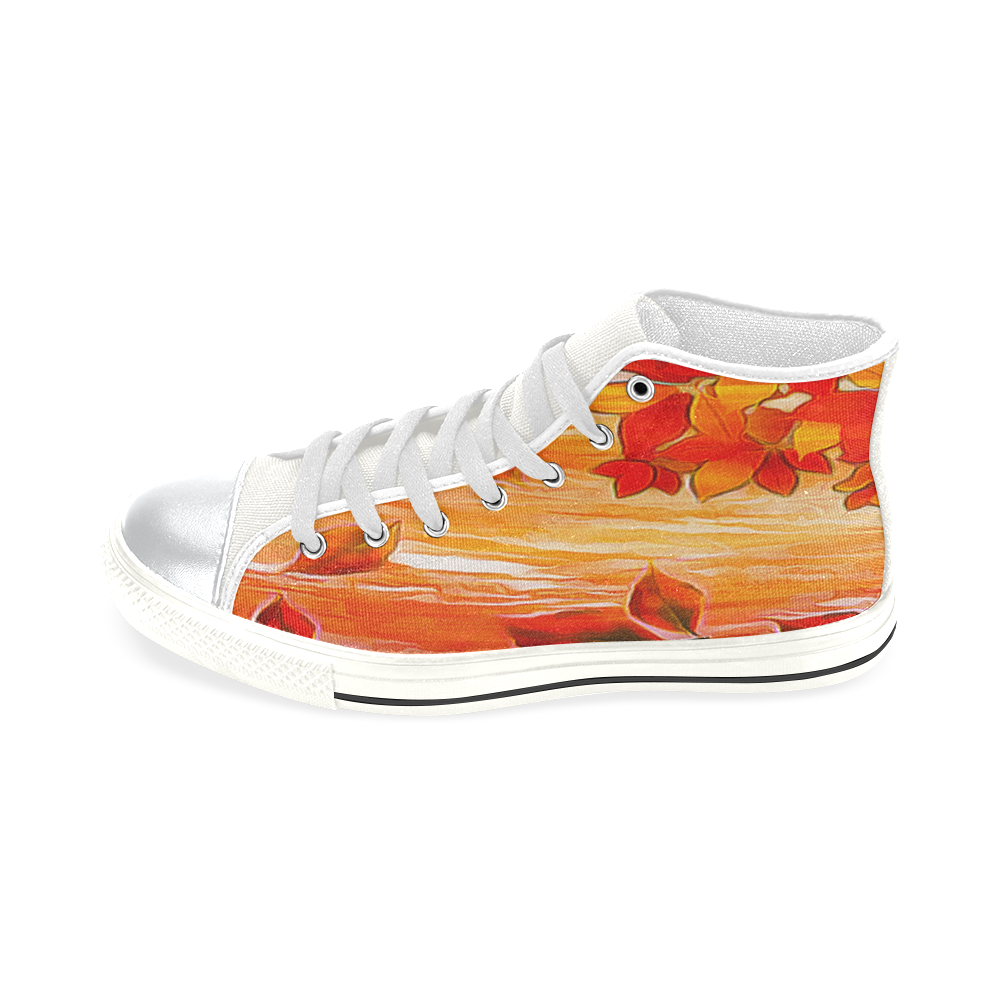 Red Leaves High Top Canvas Women's Shoes/Large Size (Model 017)