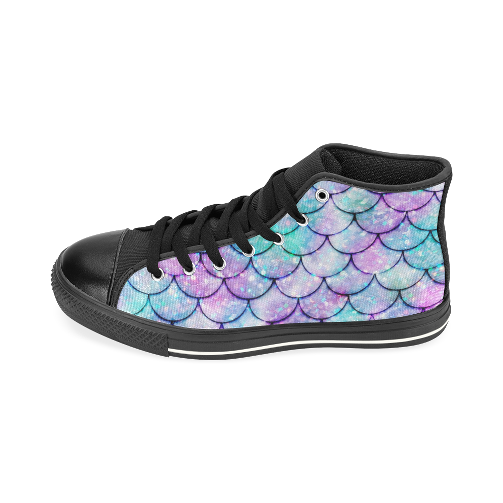 Mermaid SCALES light blue and purple High Top Canvas Shoes for Kid (Model 017)