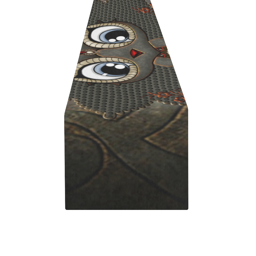 Funny steampunk owl Table Runner 14x72 inch