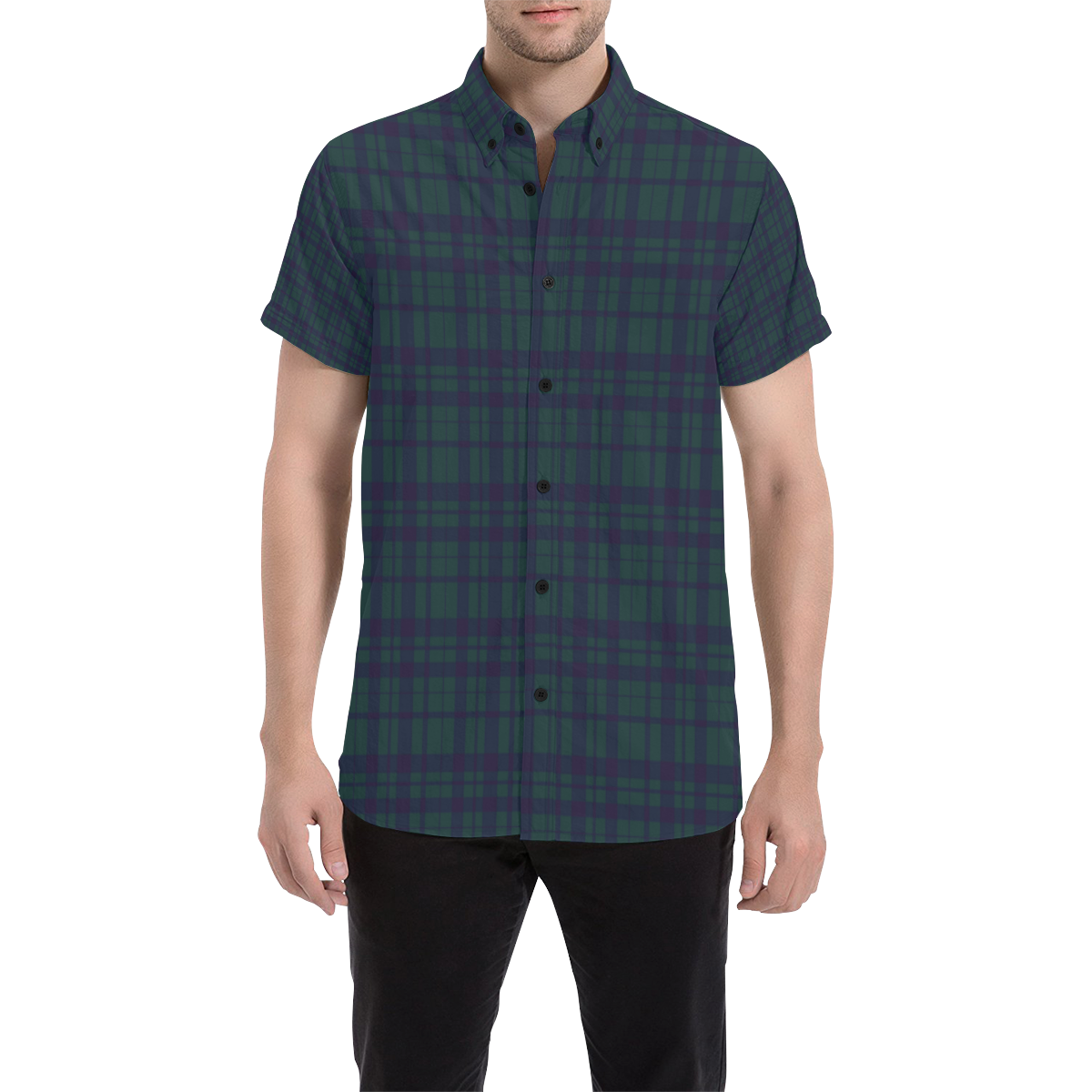 Green Plaid Rock Style Men's All Over Print Short Sleeve Shirt/Large Size (Model T53)