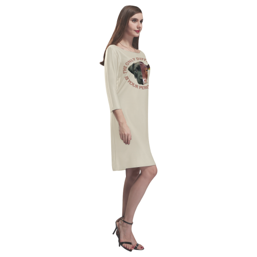 Vegan Cow and Dog Design with Slogan Rhea Loose Round Neck Dress(Model D22)