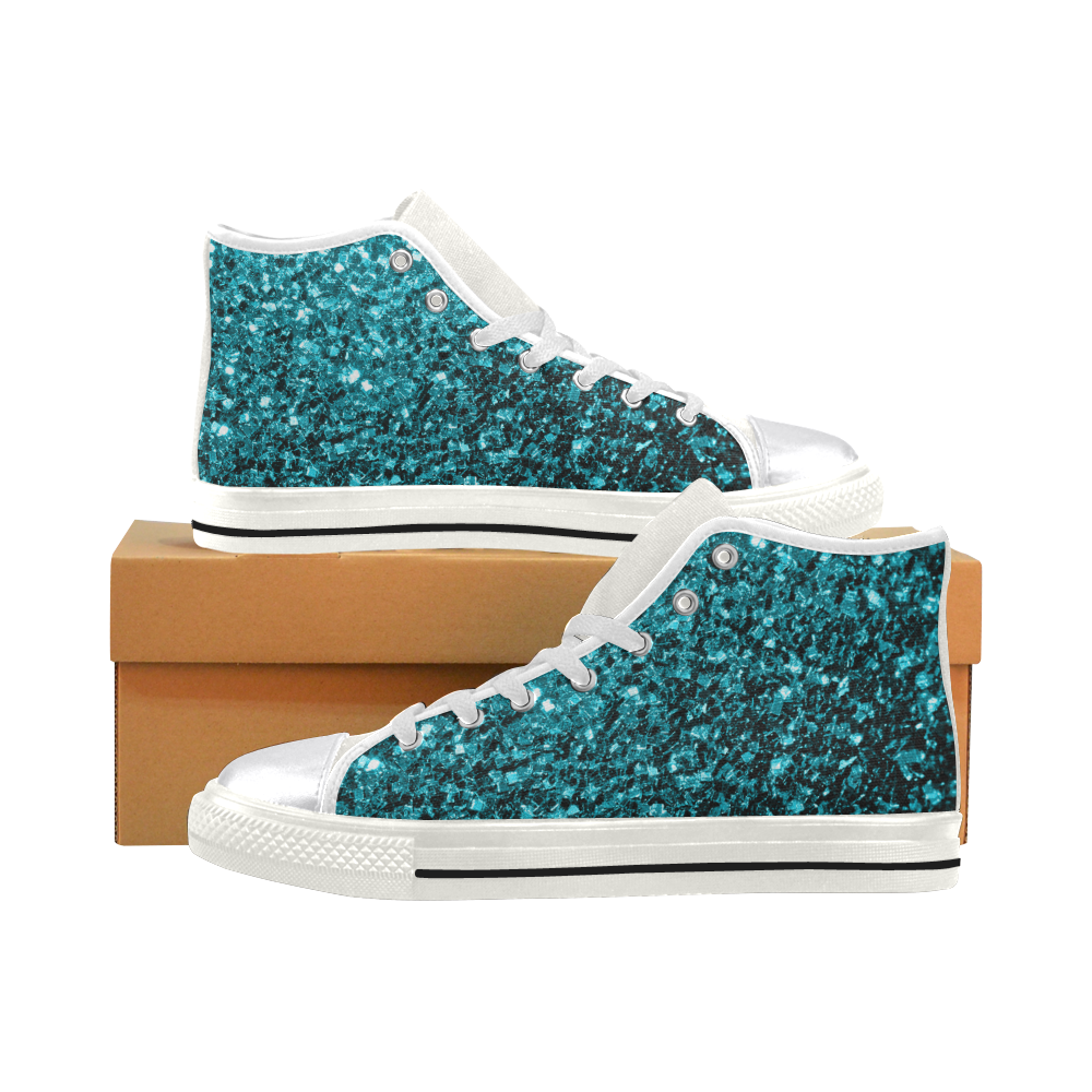 Beautiful Aqua blue glitter sparkles Women's Classic High Top Canvas Shoes (Model 017)