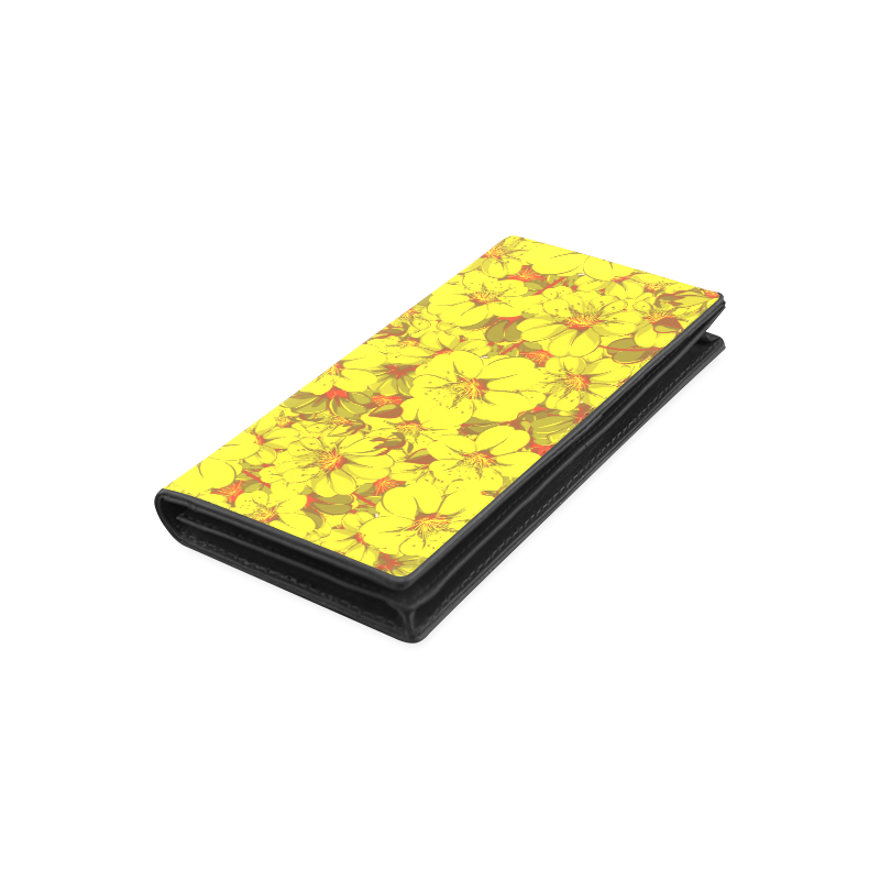 Yellow flower pattern Women's Leather Wallet (Model 1611)