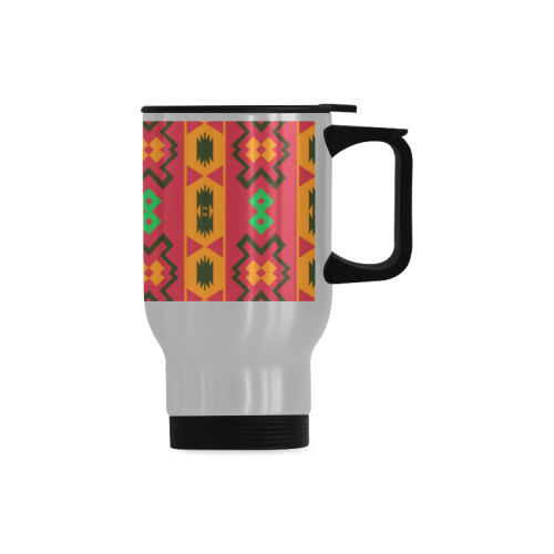 Tribal shapes in retro colors (2) Travel Mug (Silver) (14 Oz)