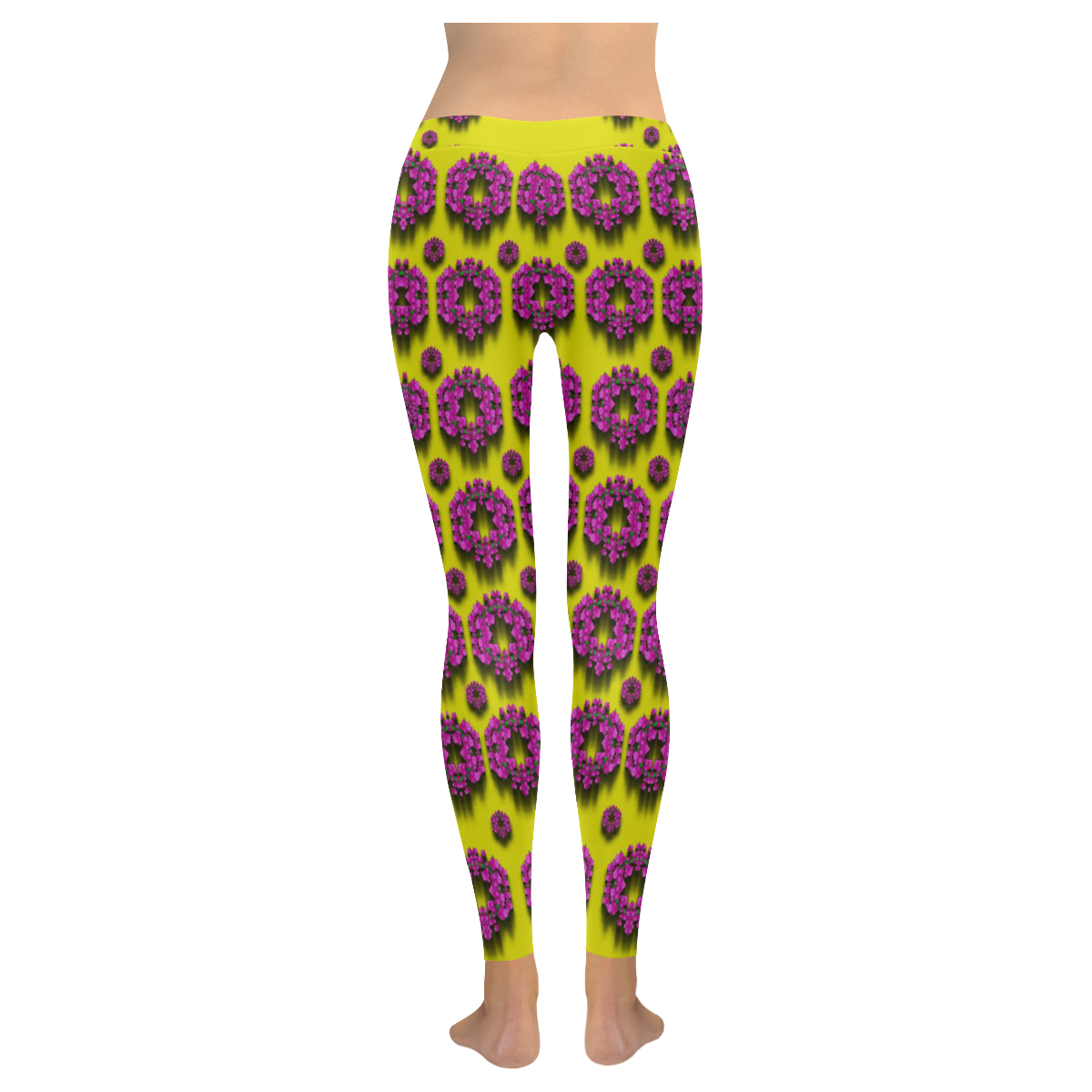 flower wreaths in ornate Women's Low Rise Leggings (Invisible Stitch) (Model L05)