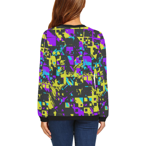 Purple yelllow squares All Over Print Crewneck Sweatshirt for Women (Model H18)