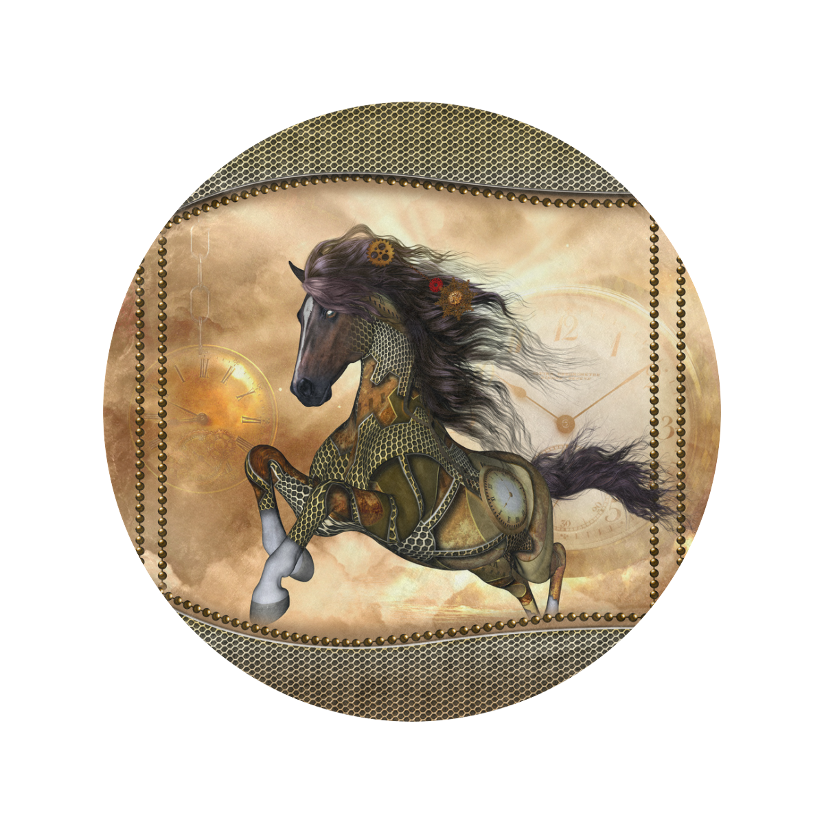 Aweseome steampunk horse, golden Circular Ultra-Soft Micro Fleece Blanket 60"