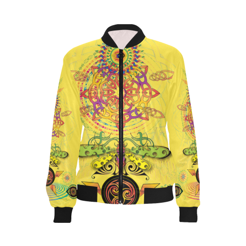 Yellow women jacket mayan All Over Print Bomber Jacket for Women (Model H36)