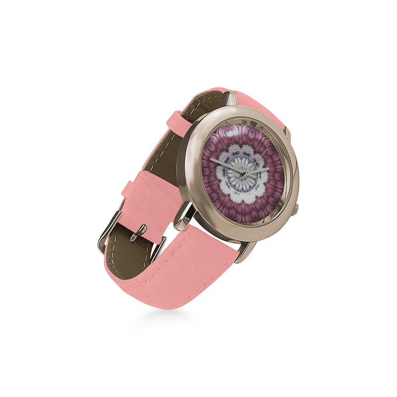 Bejeweled Royal Purple Diadem Fractal Abstract Women's Rose Gold Leather Strap Watch(Model 201)