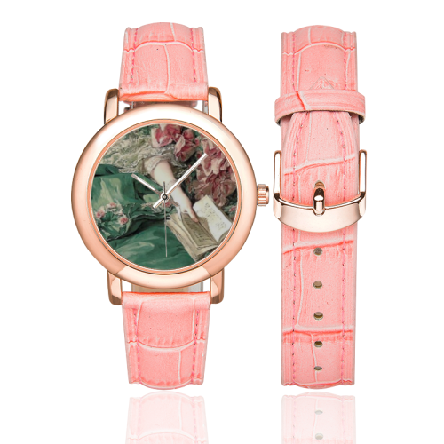 GIRL WITH BOOK Women's Rose Gold Leather Strap Watch(Model 201)