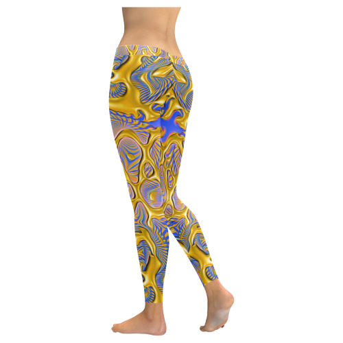 Blue and Gold Psychedelic Slime Women's Low Rise Leggings (Invisible Stitch) (Model L05)