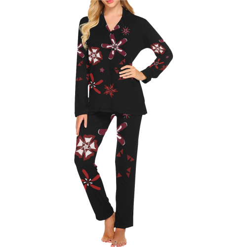 Black, red and white Abstract #17 Women's Long Pajama Set