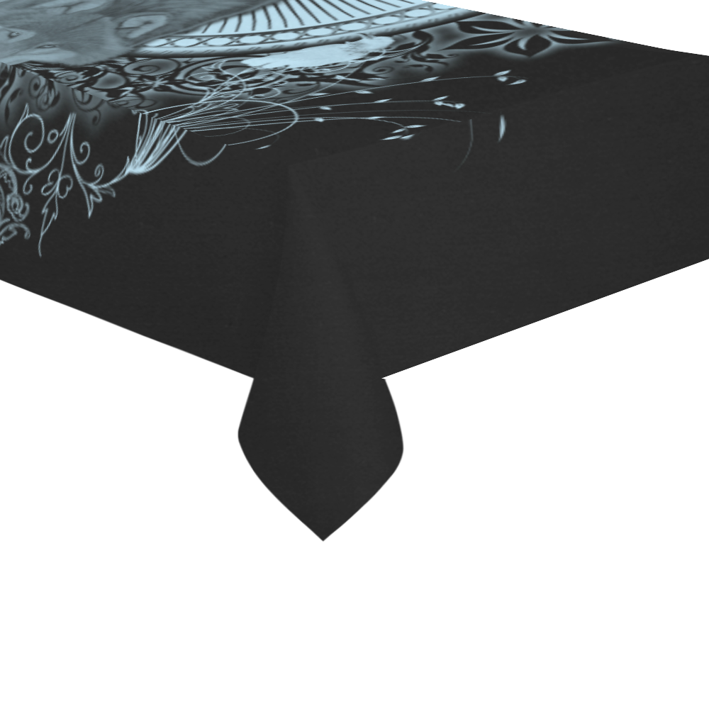 Wolf in black and blue Cotton Linen Tablecloth 60"x120"
