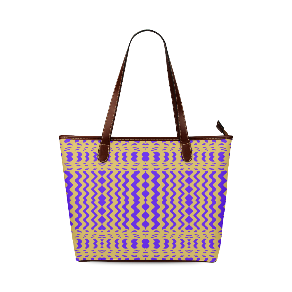 Purple Yellow Modern  Waves Lines Shoulder Tote Bag (Model 1646)