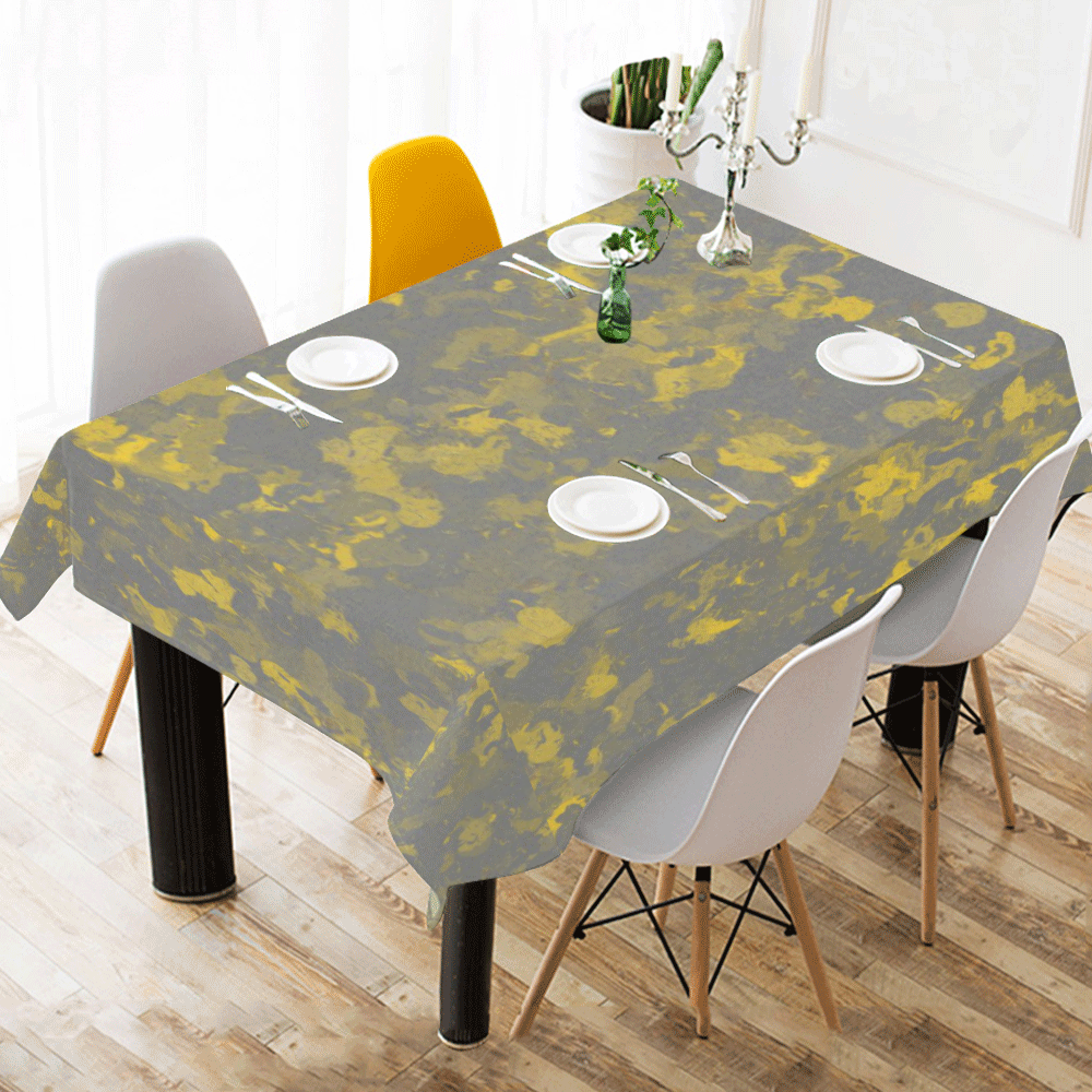 Gray and Yellow Paint Splash Cotton Linen Tablecloth 60" x 90"