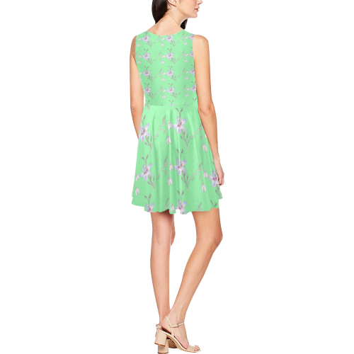Light Green Flower Pattern Summer Dress Thea Sleeveless Skater Dress(Model D19)