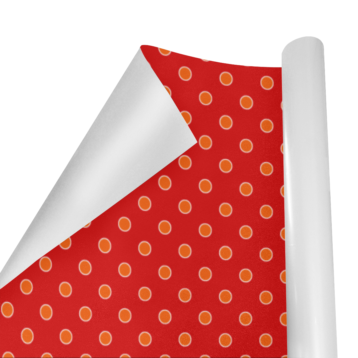 Orange Tangerine Polka Dots on Red Gift Wrapping Paper 58"x 23" (3 Rolls)