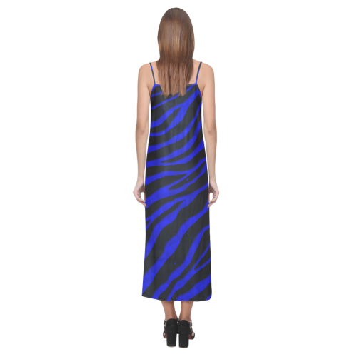 Ripped SpaceTime Stripes - Blue V-Neck Open Fork Long Dress(Model D18)