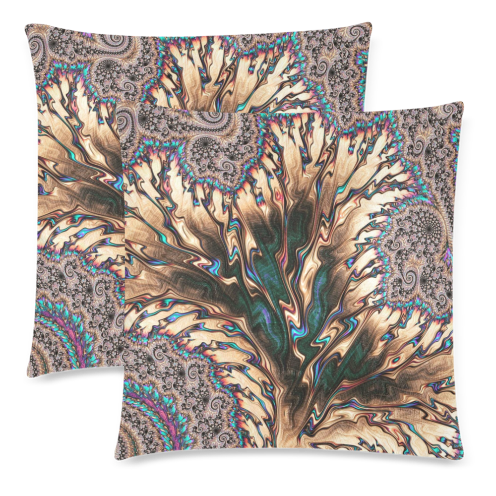 Tan and Emerald Custom Zippered Pillow Cases 18"x 18" (Twin Sides) (Set of 2)