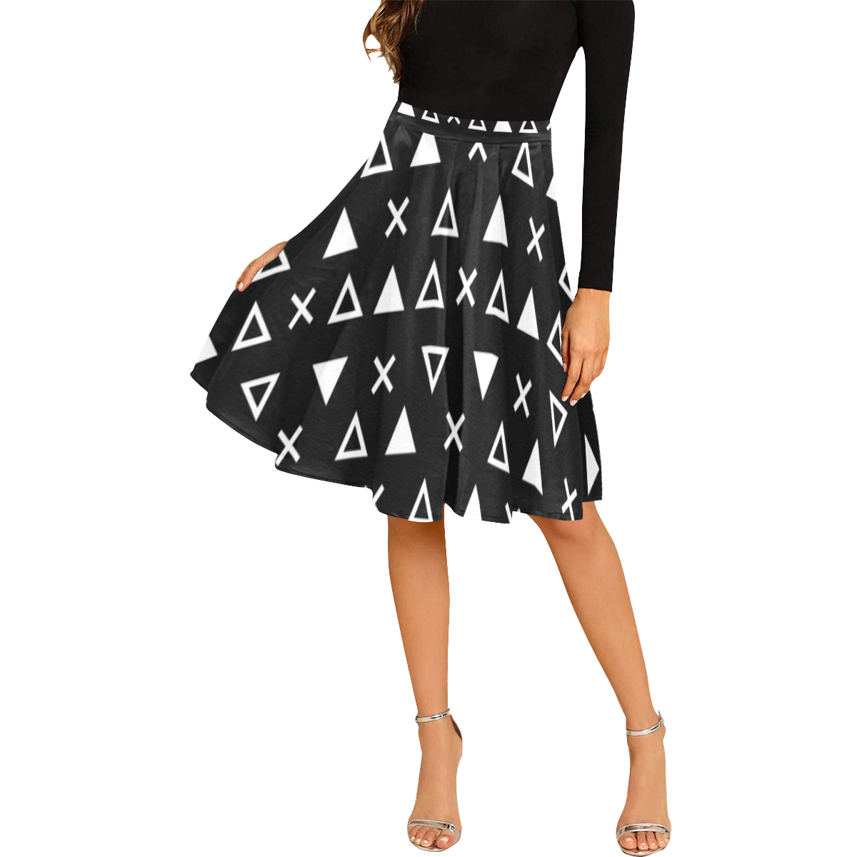 Geo Line Triangle Melete Pleated Midi Skirt (Model D15)