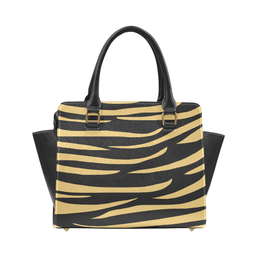 Tiger Stripes Black and Gold Rivet Shoulder Handbag (Model 1645)