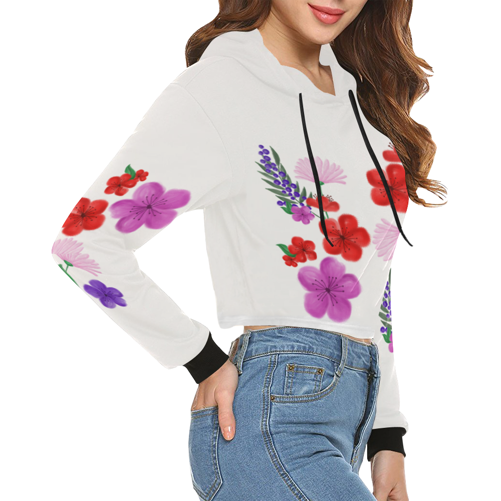 BUNCH OF FLOWERS All Over Print Crop Hoodie for Women (Model H22)