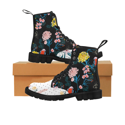 Flowers 2 Martin Boots for Women (Black) (Model 1203H)