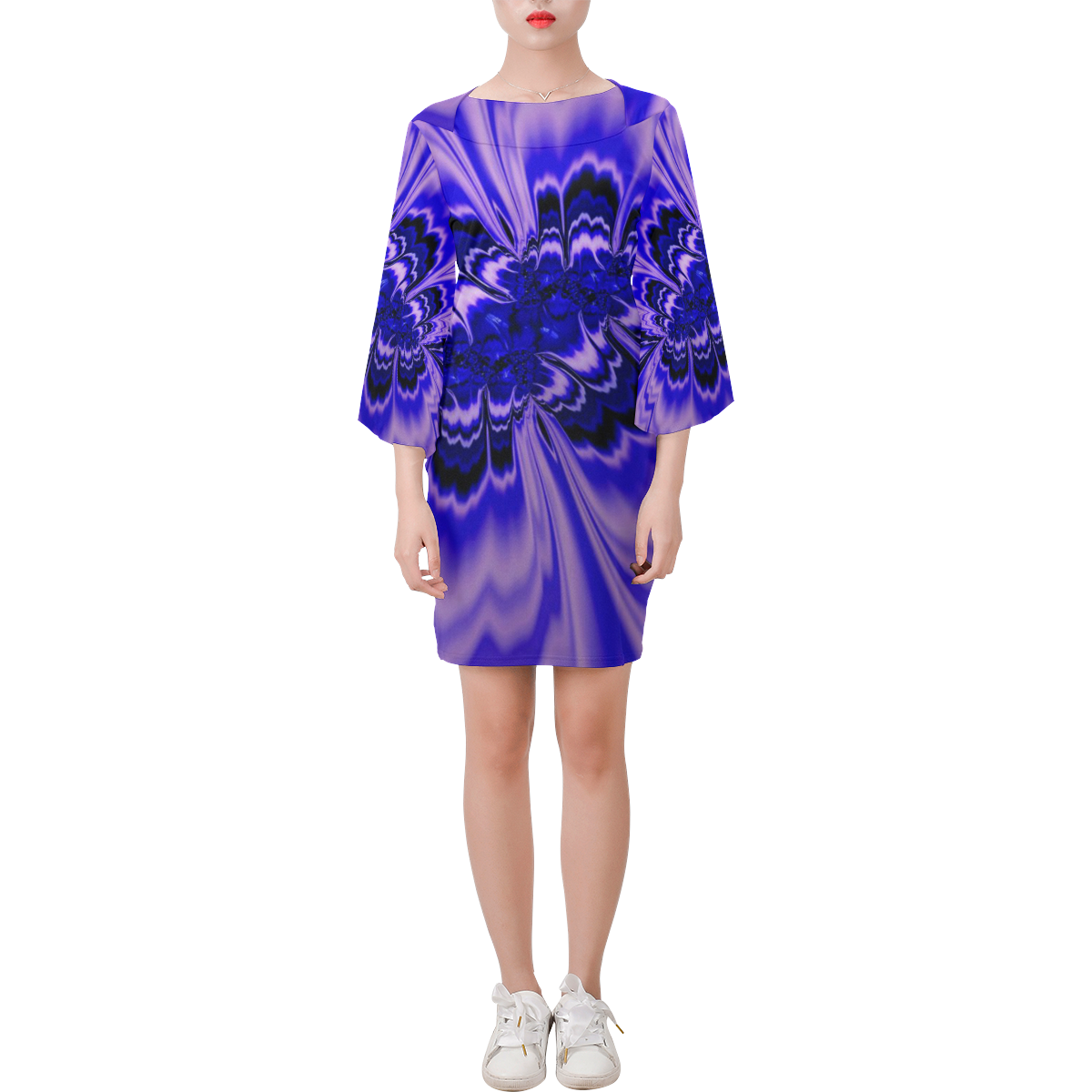 amazing Fractal 43 blue by JamColors Bell Sleeve Dress (Model D52)