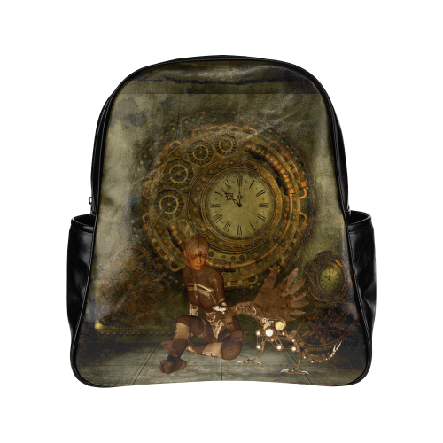 Steampunk, women with steampunk dragon Multi-Pockets Backpack (Model 1636)