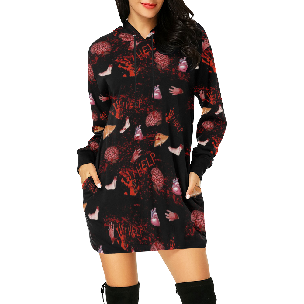 Body Parts All Over Print Hoodie Mini Dress (Model H27)