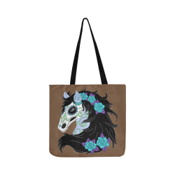 Sugar Skull Horse Turquoise Roses Brown Reusable Shopping Bag Model 1660 (Two sides)
