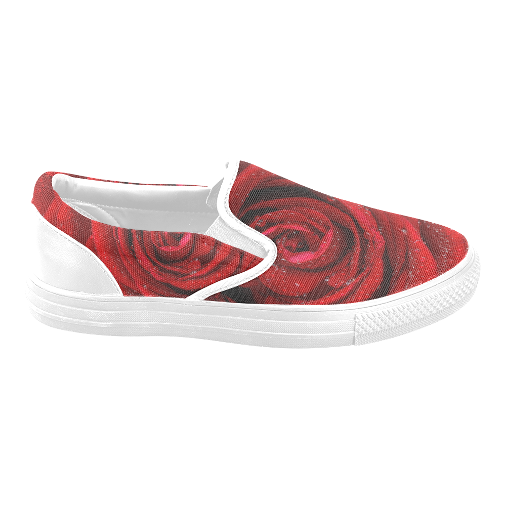 Red rosa Women's Unusual Slip-on Canvas Shoes (Model 019)