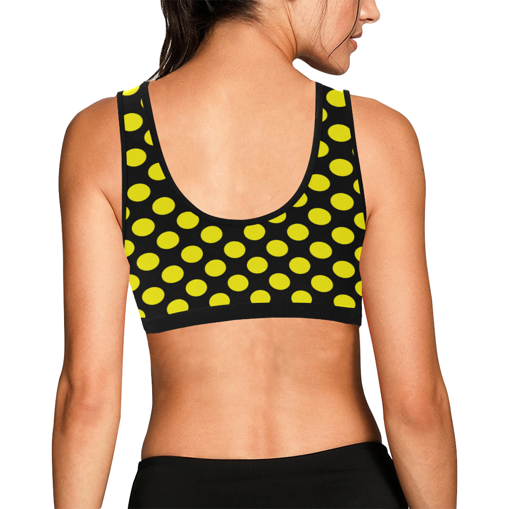 Yellow Polka Dots on Black Women's All Over Print Sports Bra (Model T52)