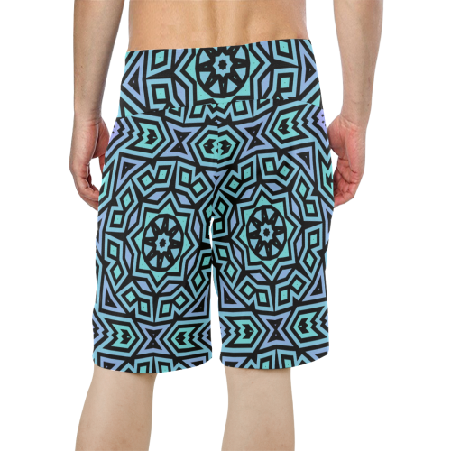Aqua and Lilac Tribal Pattern Men's All Over Print Board Shorts (Model L16)