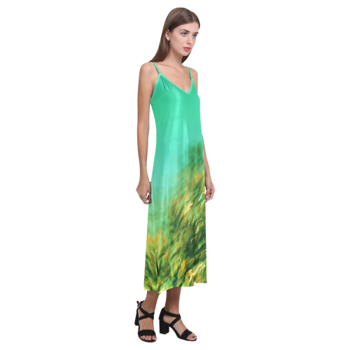 underwater feeling V-Neck Open Fork Long Dress(Model D18)