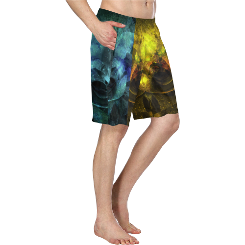 Yellow and Blue Sparkling Rose Men's Swim Trunk/Large Size (Model L21)