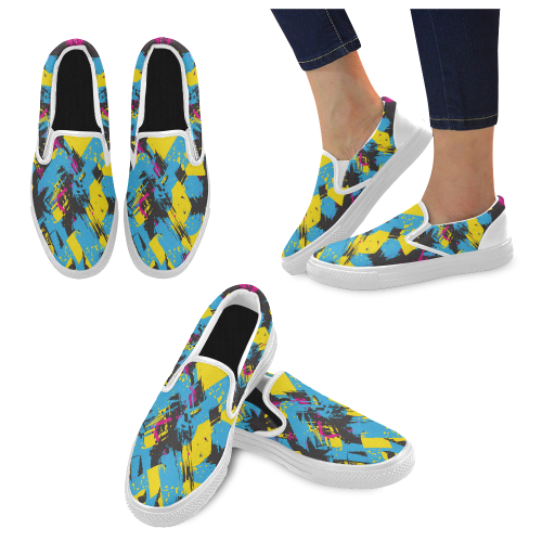 Colorful paint stokes on a black background Men's Unusual Slip-on Canvas Shoes (Model 019)