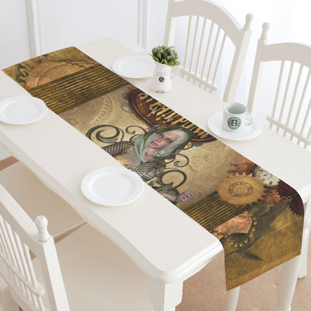 Steampunk lady with owl Table Runner 16x72 inch