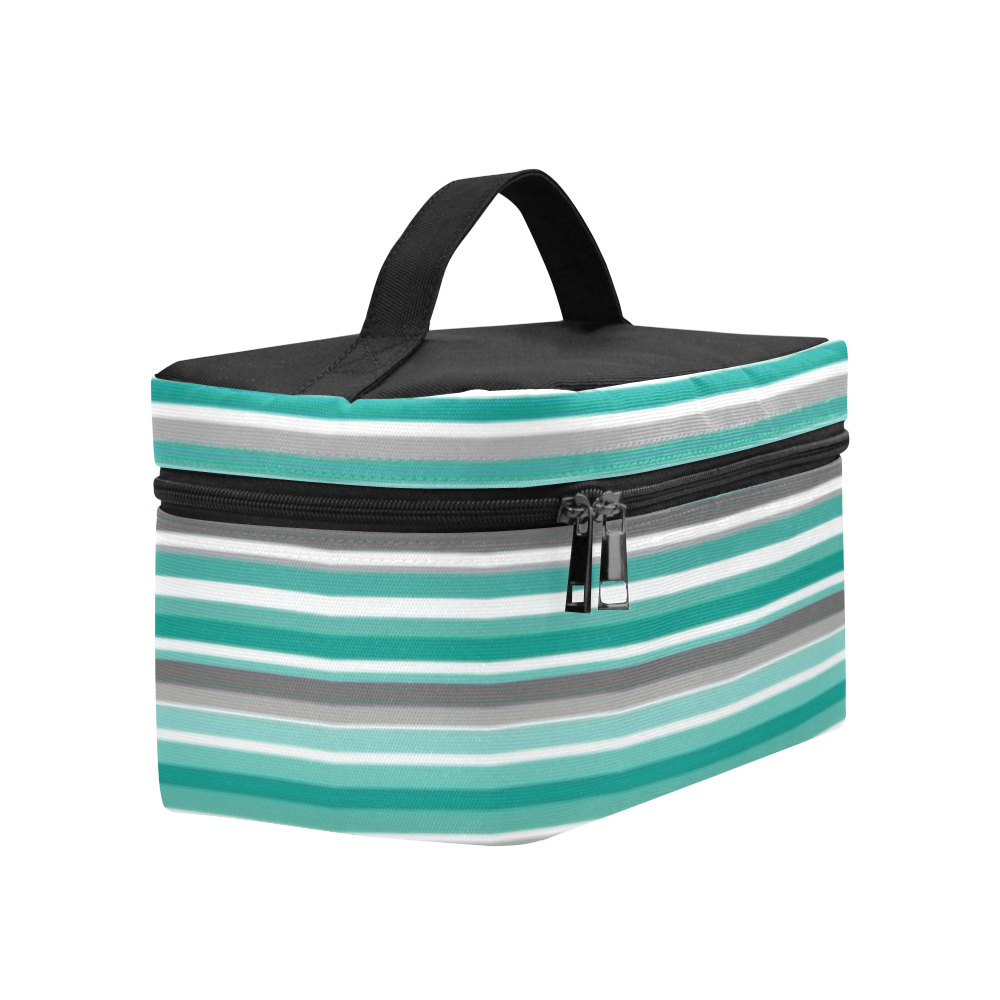 Turquoise Shades Stripe Cosmetic Bag/Large (Model 1658)