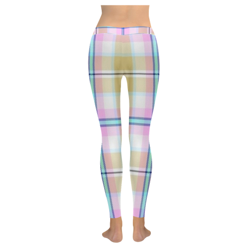 Pink And Yellow Plaid Women's Low Rise Leggings (Invisible Stitch) (Model L05)