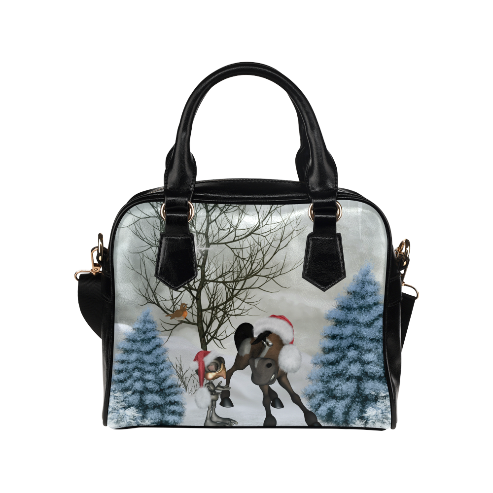 Christmas cute bird and horse Shoulder Handbag (Model 1634)