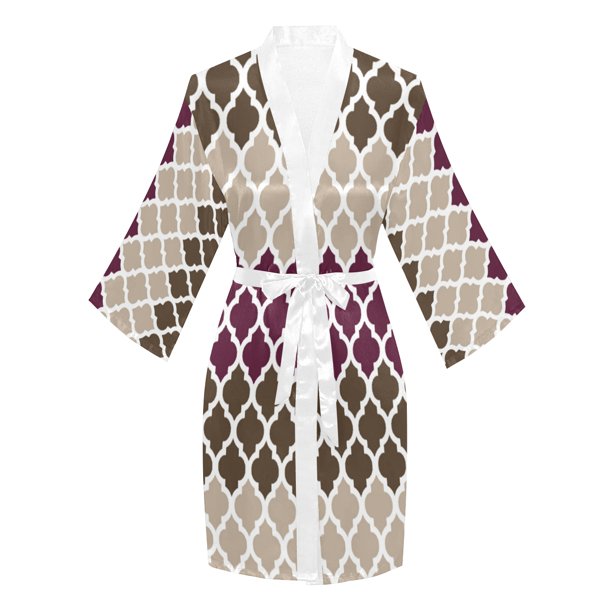 stripe lace pattern Long Sleeve Kimono Robe
