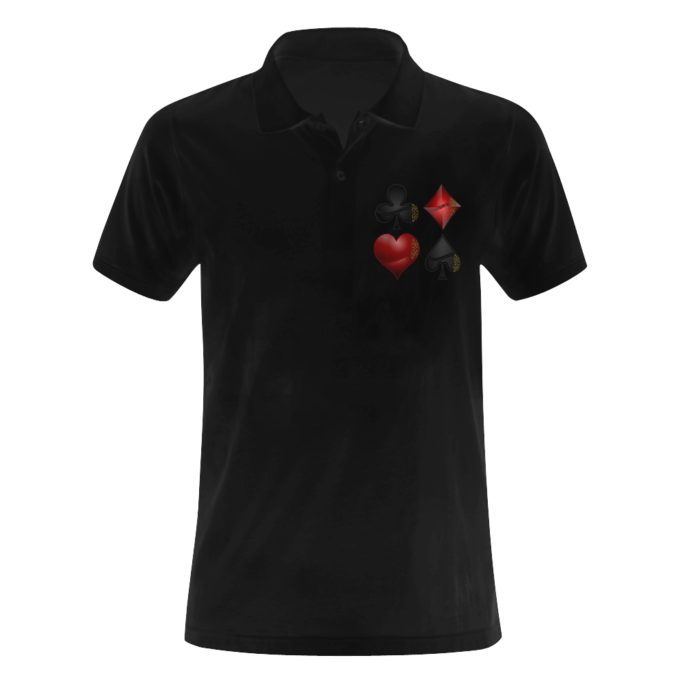 Black and Red Casino Poker Card Shapes Black Men's Polo Shirt (Model T24)