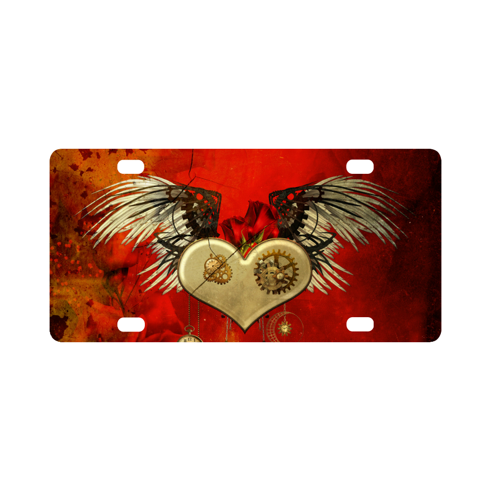 Steampunk heart, clocks and gears Classic License Plate