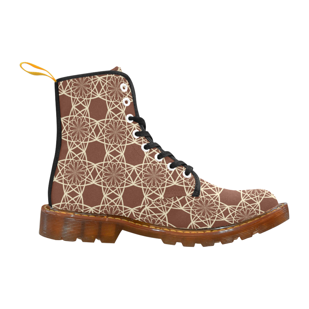 Brown and Beige Flowers Pattern Martin Boots For Women Model 1203H