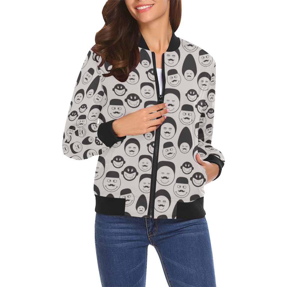 black and white emotion faces All Over Print Bomber Jacket for Women (Model H19)