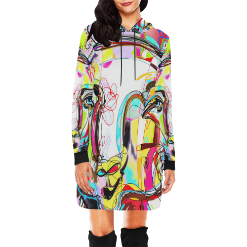 Graffiti Llama All Over Print Hoodie Mini Dress (Model H27)