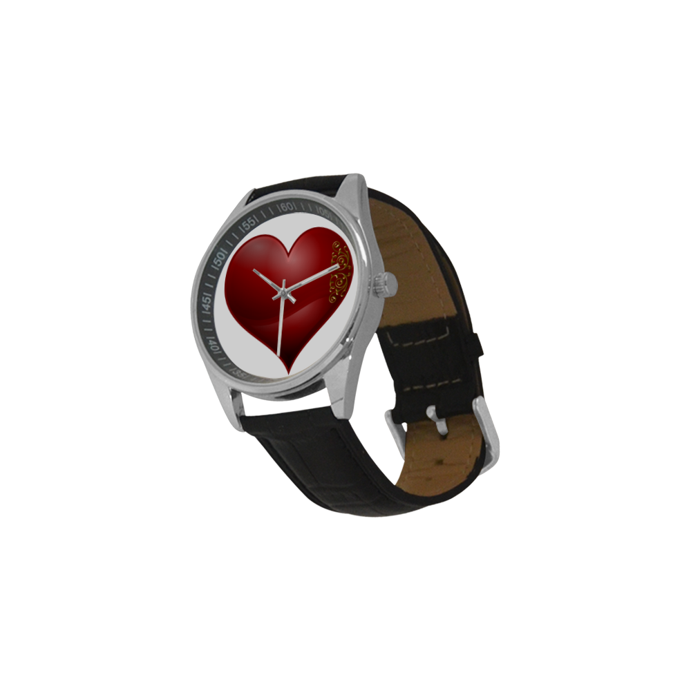Heart  Las Vegas Symbol Playing Card Shape (White) Men's Casual Leather Strap Watch(Model 211)