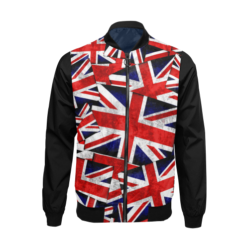 Union Jack British UK Flag (Vest Style) Black All Over Print Bomber Jacket for Men/Large Size (Model H19)