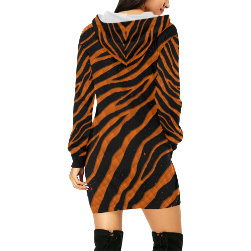 Ripped SpaceTime Stripes - Orange All Over Print Hoodie Mini Dress (Model H27)